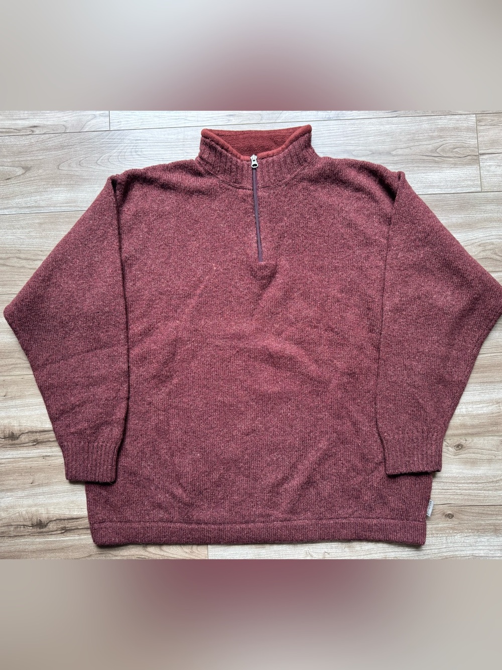 Woolrich Men’s 1/4 zip sweater Size XL 100% Wool Cabernet Heather color